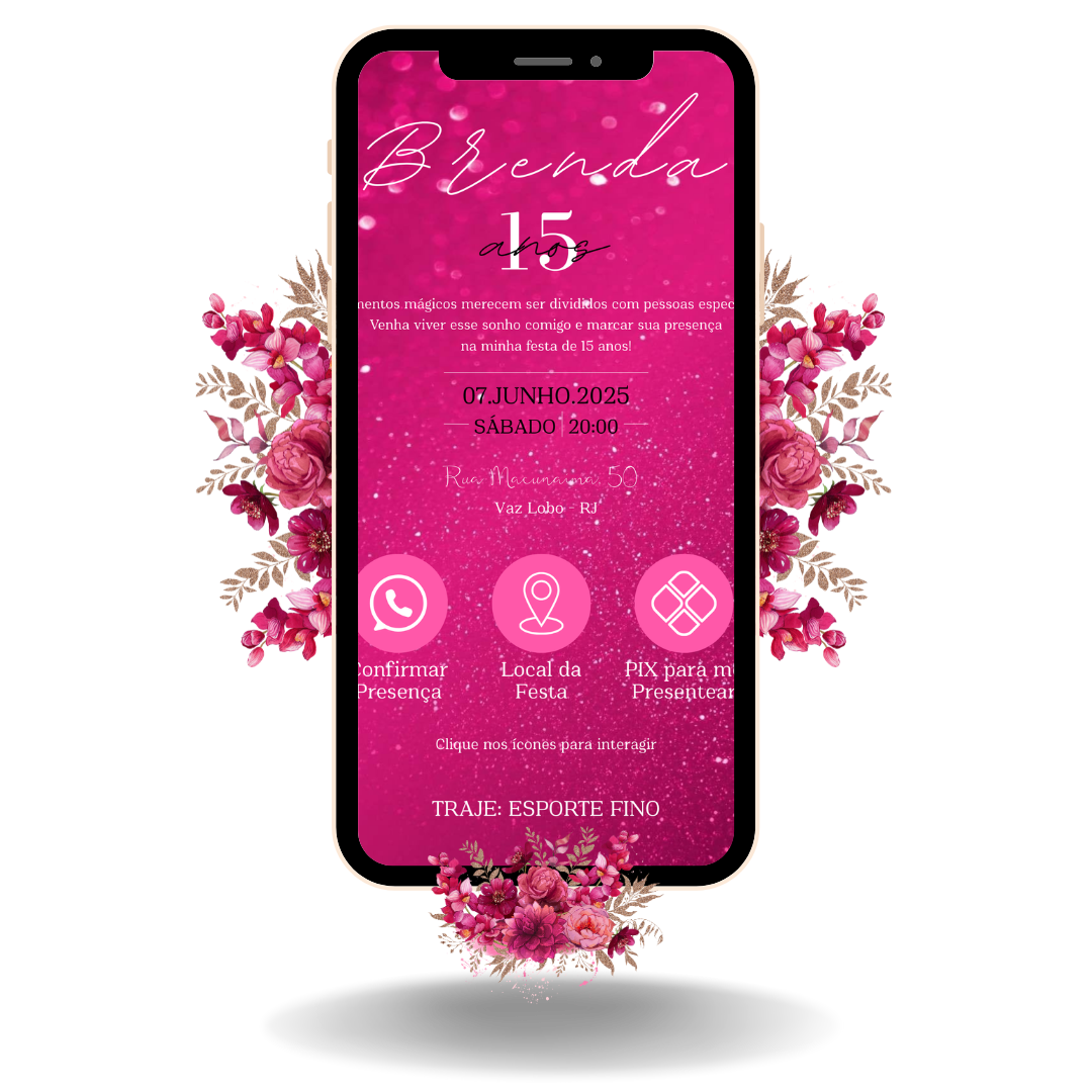 Convite Interativo Basic Rosa Choc