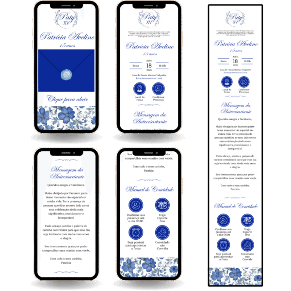 Convite Interativo Premium Azul e Branco