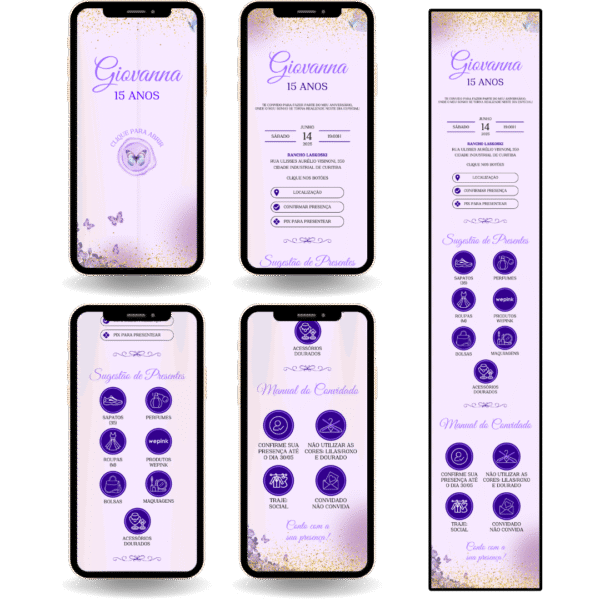 Convite Interativo Premium Roxo e Lilás