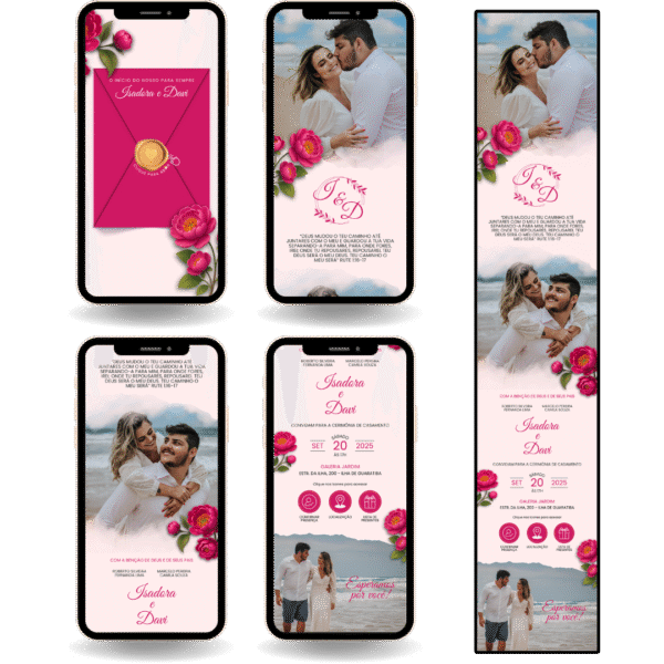 Convite Interativo Premium Casamento Rosa Choc