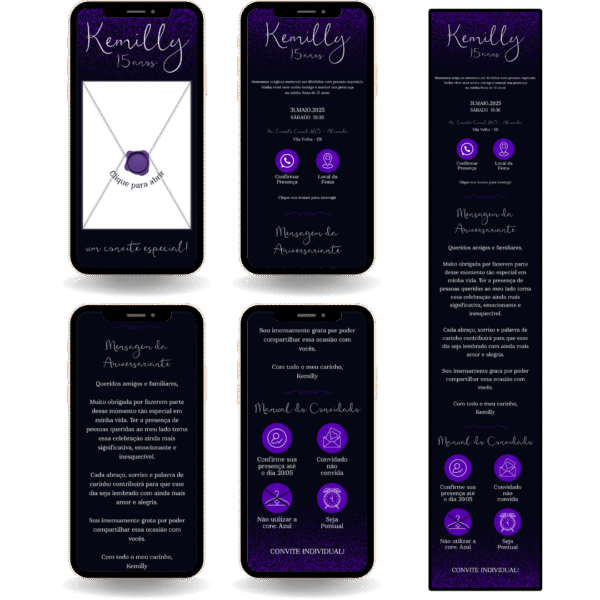 Convite Interativo Premium Azul e Roxo