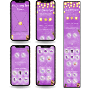 Convite Interativo Premium Enrolados / Rapunzel Lilás, Dourado e Prata
