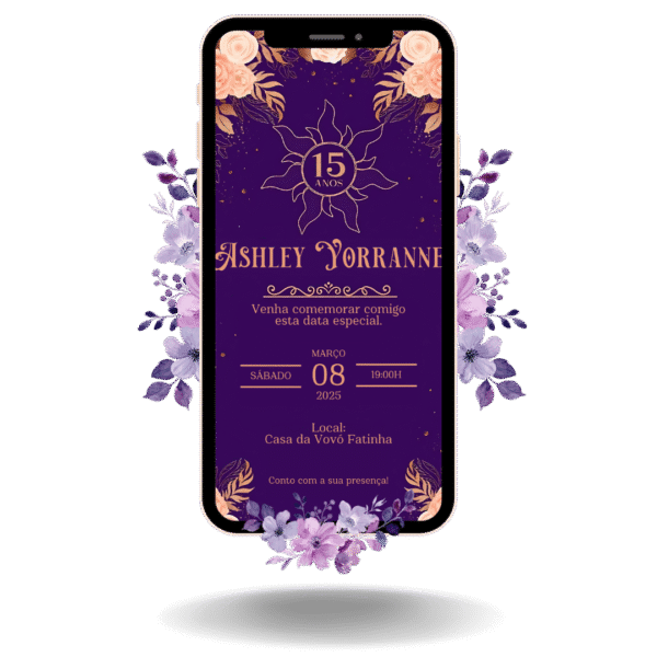 Convite Interativo Basic Enrolados/Rapunzel Roxo