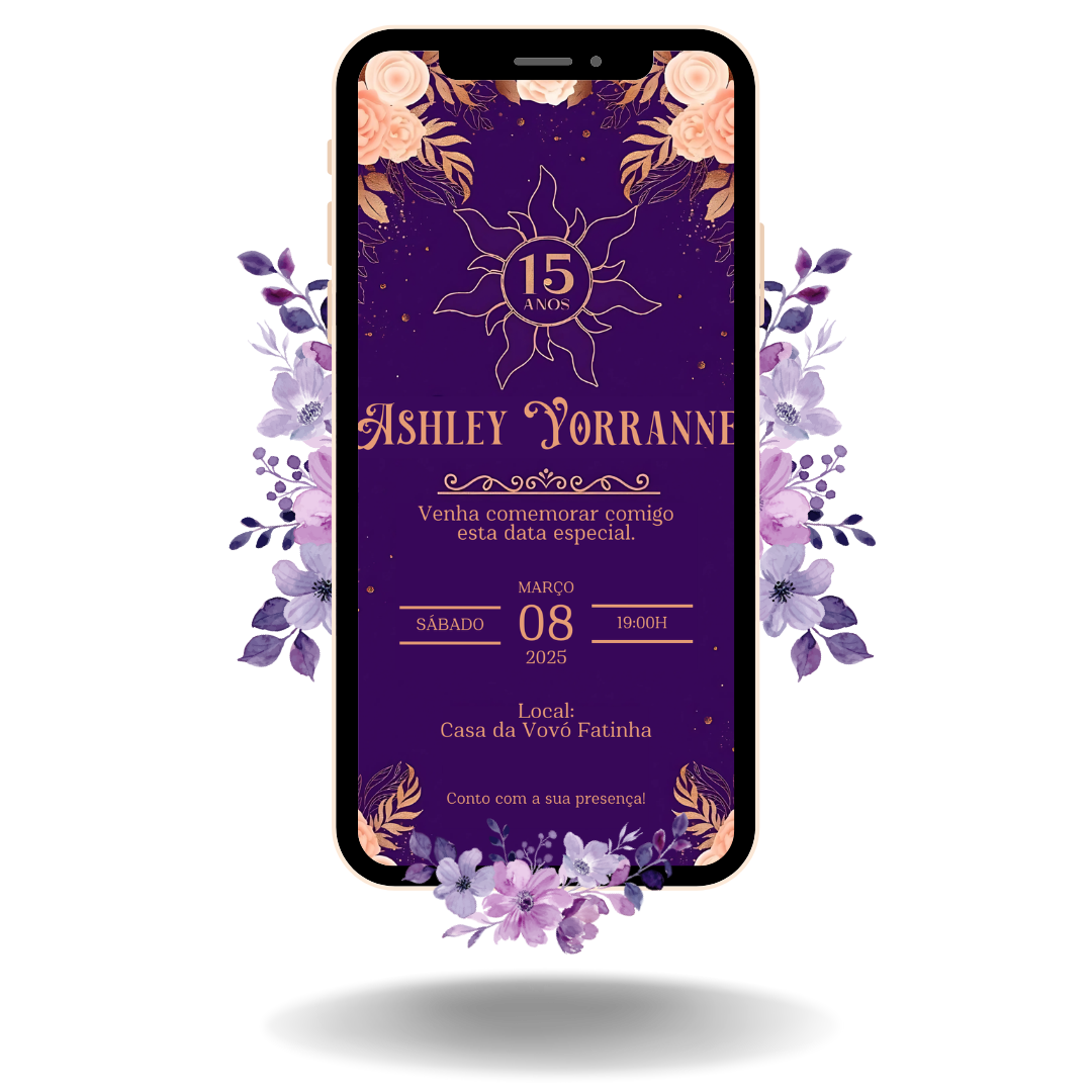Convite Interativo Basic Enrolados/Rapunzel Roxo