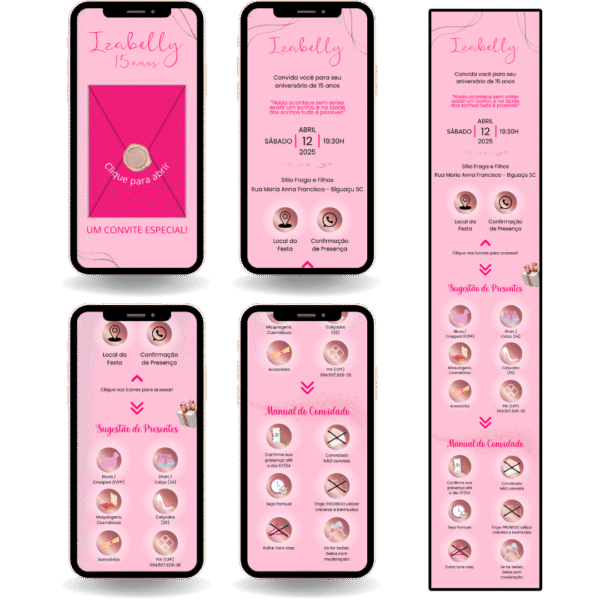 Convite Interativo Premium Rosa Claro e Rose Gold