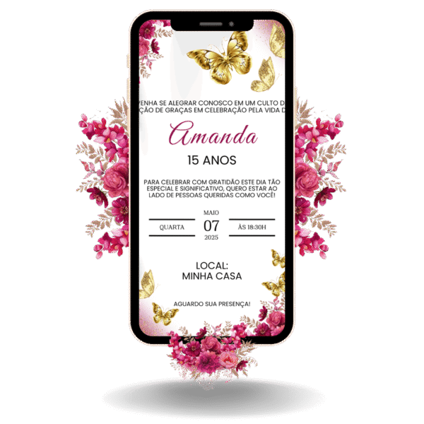 Convite Interativo Basic Rosa com Dourado