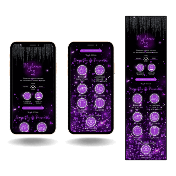Convite Interativo Pro Roxo, Preto e Prata