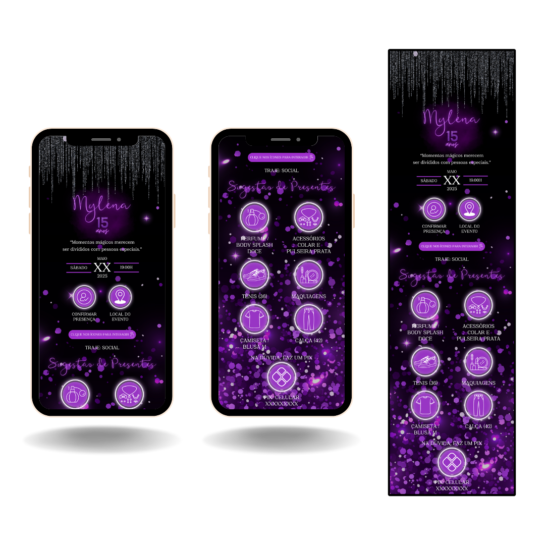 Convite Interativo Pro Roxo, Preto e Prata