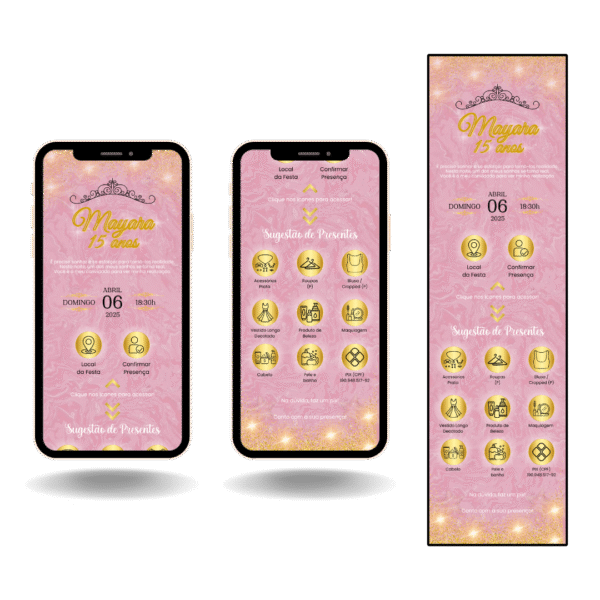 Convite Interativo Pro Rosa Claro e Dourado