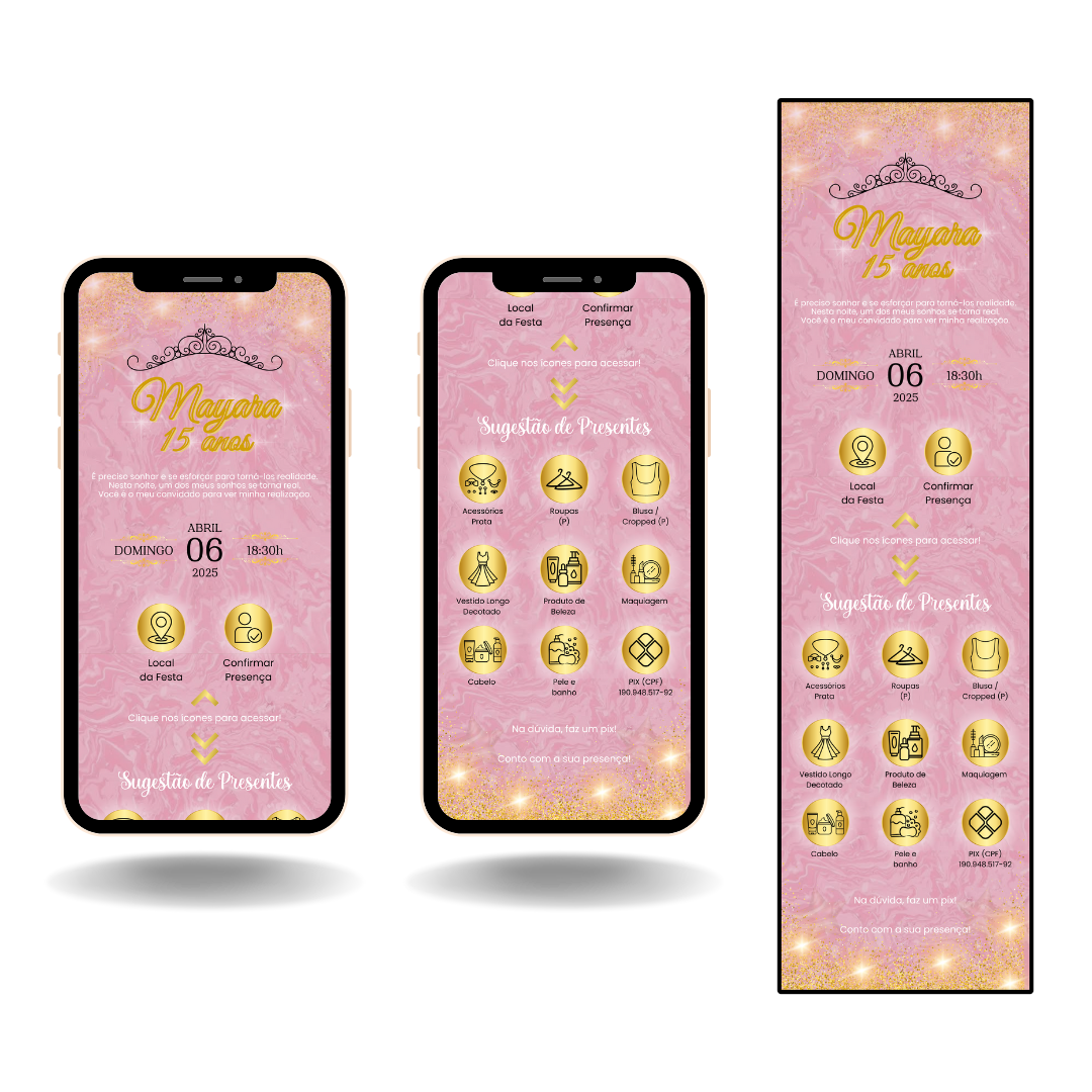 Convite Interativo Pro Rosa Claro e Dourado