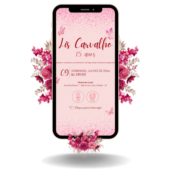 Convite Interativo Basic Borboleta Rosa