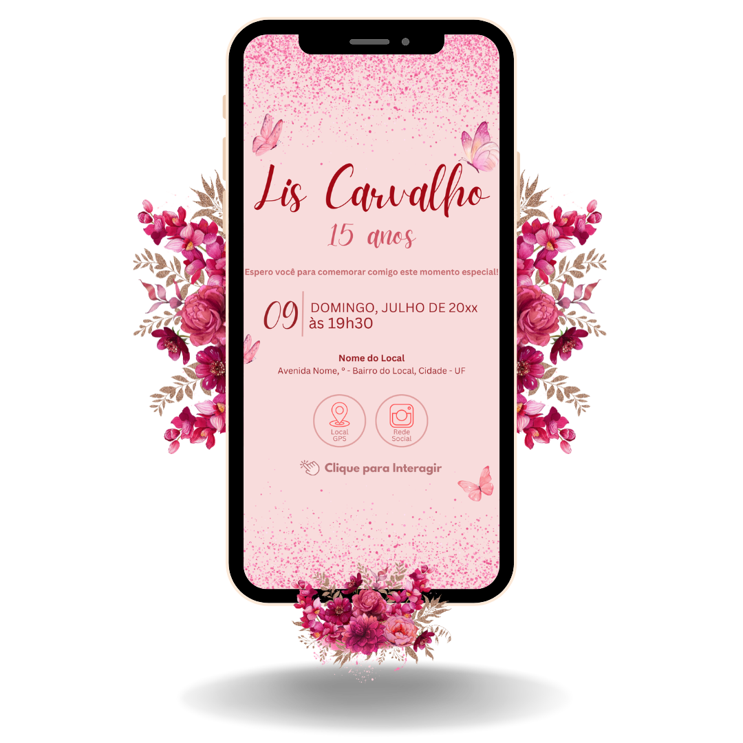 Convite Interativo Basic Borboleta Rosa