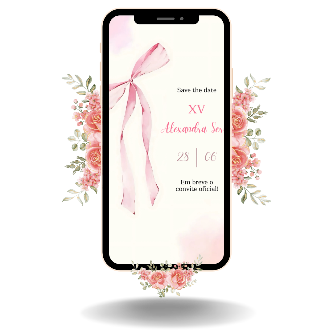 Save the Date Tradicional - Laço Rosa