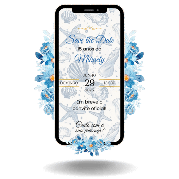 Save the Date Tradicional - Fundo do Mar Azul