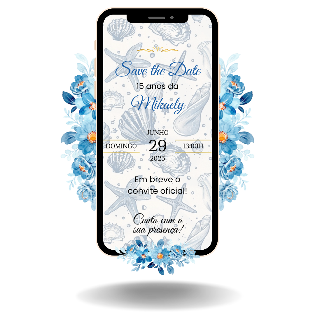 Save the Date Tradicional - Fundo do Mar Azul