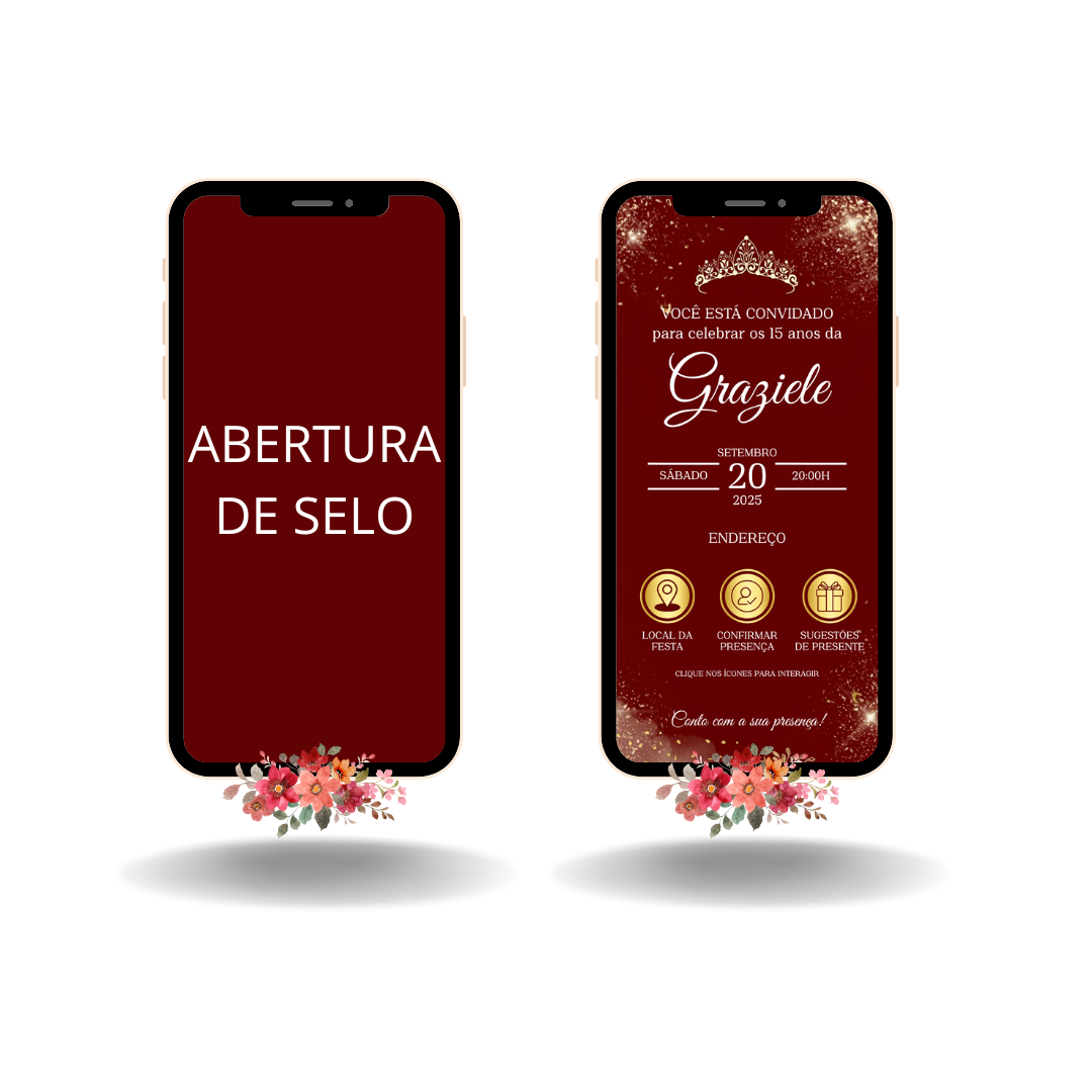 Convite Interativo Basic + Abertura de Selo - Vermelho e Dourado