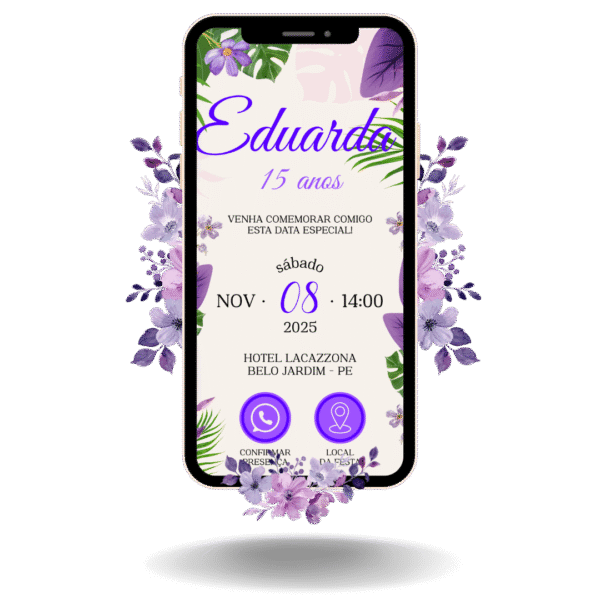 Convite Interativo Basic Tropical Roxo