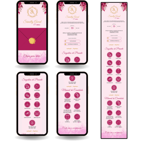 Convite Interativo Premium - Rosa e Dourado