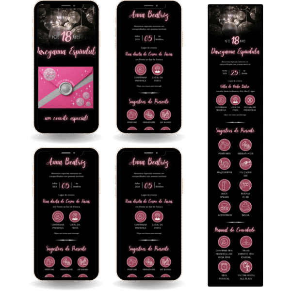 Convite Interativo Premium Discoteca - Rosa e Prata