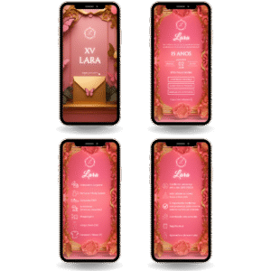 Convite Interativo Premium - Rosa e Dourado (Sug. de Presente e Manual Separados)