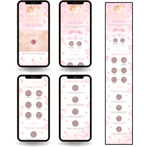 Convite Interativo Premium - Chá de Bebê Menina Rosa