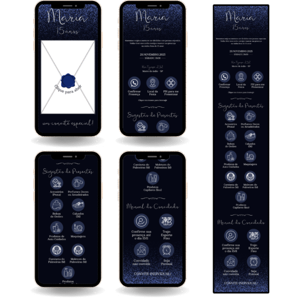 Convite Interativo Premium - Azul Marinho