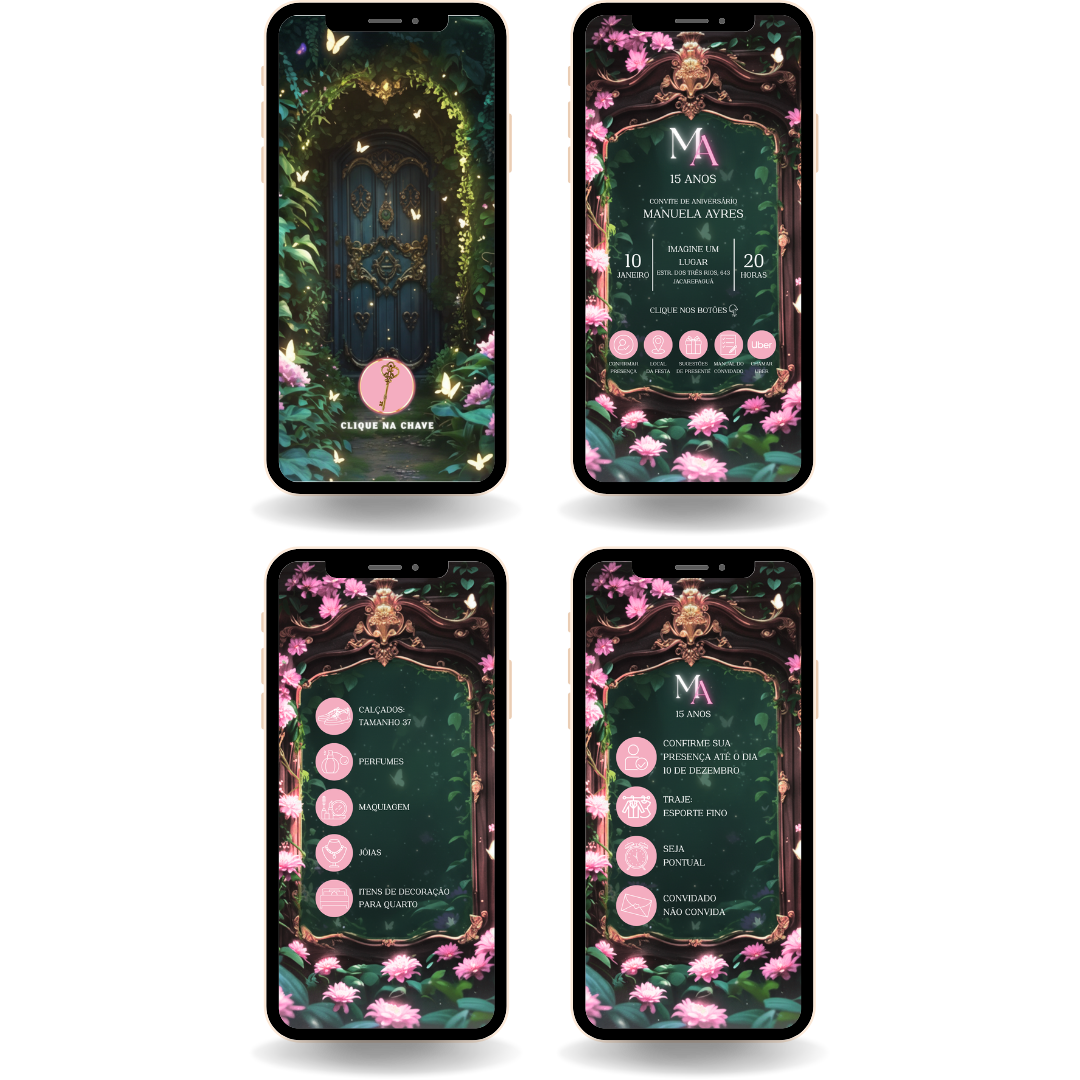 Convite Interativo Premium - Jardim Encantado Verde e Rosa