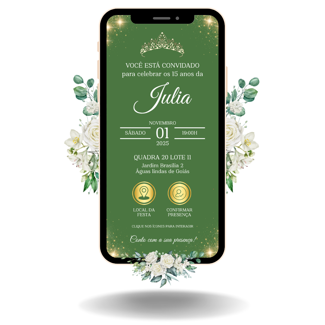 Convite Interativo Basic - Verde e Dourado