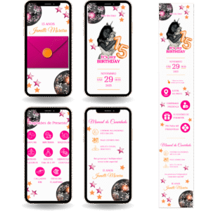 Convite Interativo Premium - Discoteca Rosa e Laranja