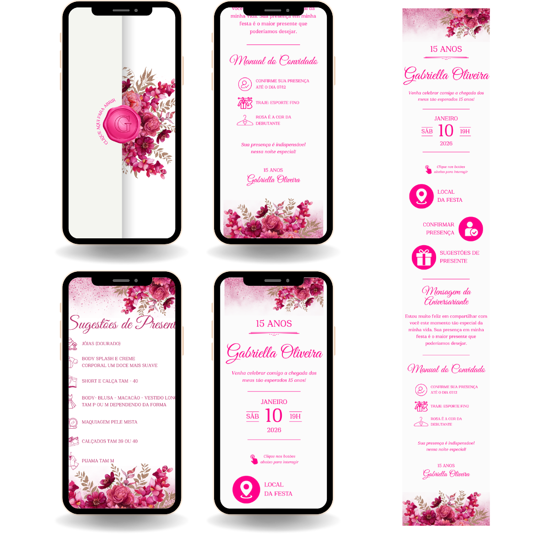Convite Interativo Premium - Rosa