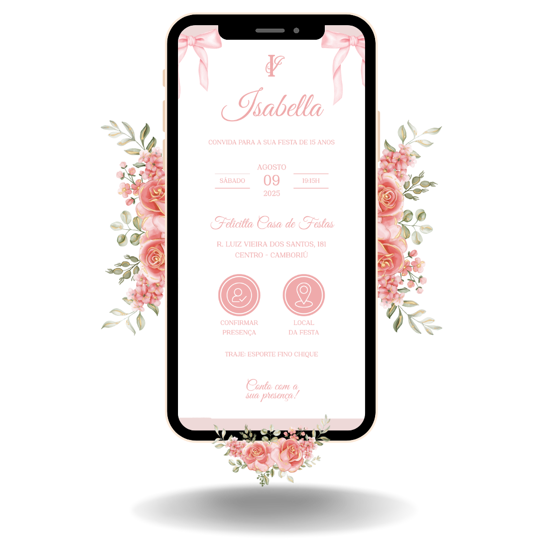 Convite Interativo Basic - Laço Rosa Claro
