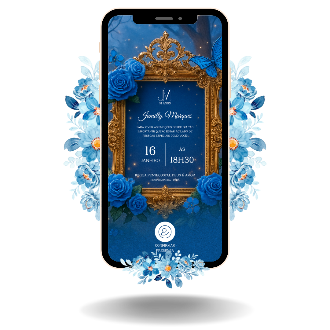 Convite Interativo Basic - Azul com Dourado