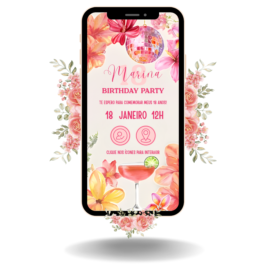 Convite Interativo Basic - Tropical Rosa
