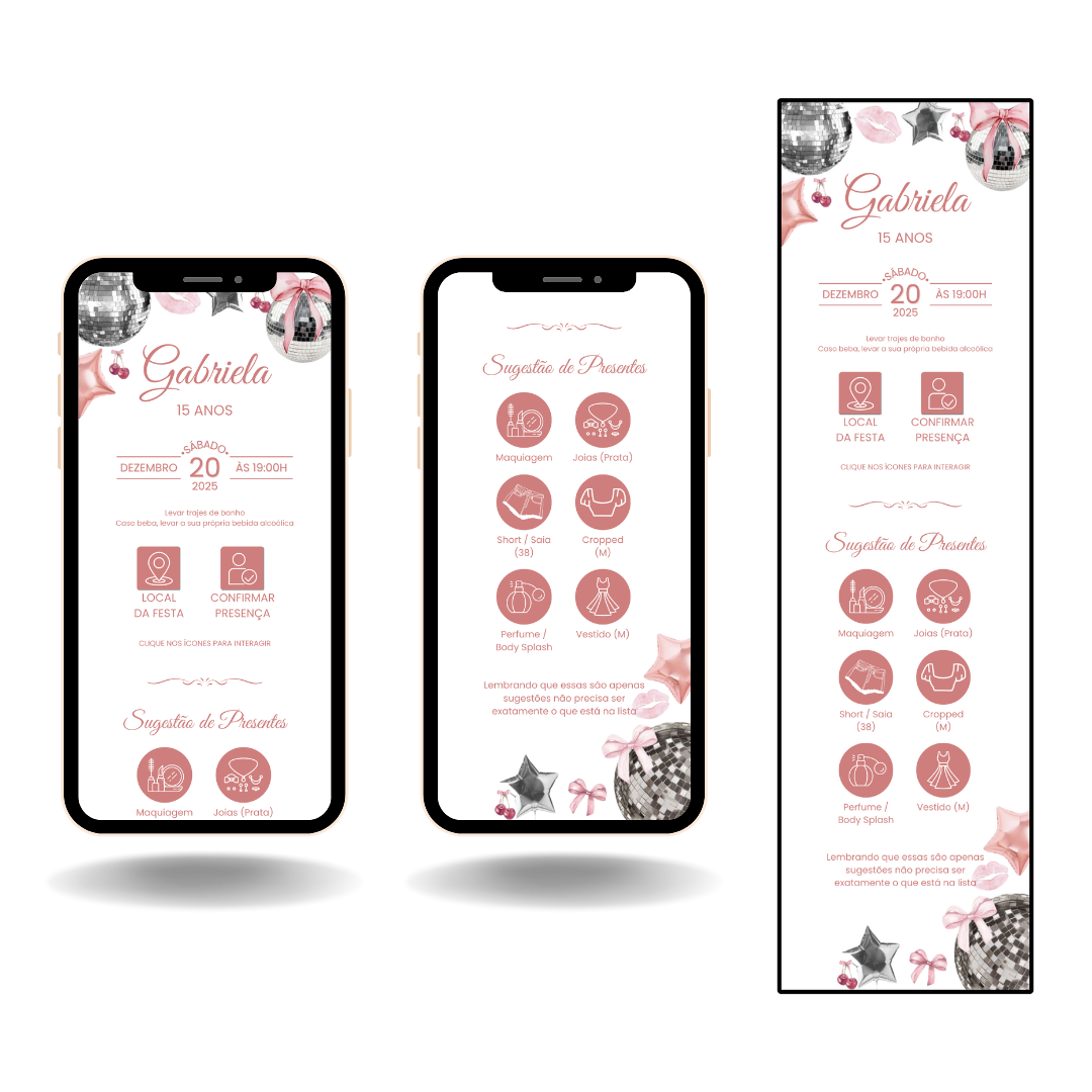 Convite Interativo Pro - Discoteca - Rose Gold