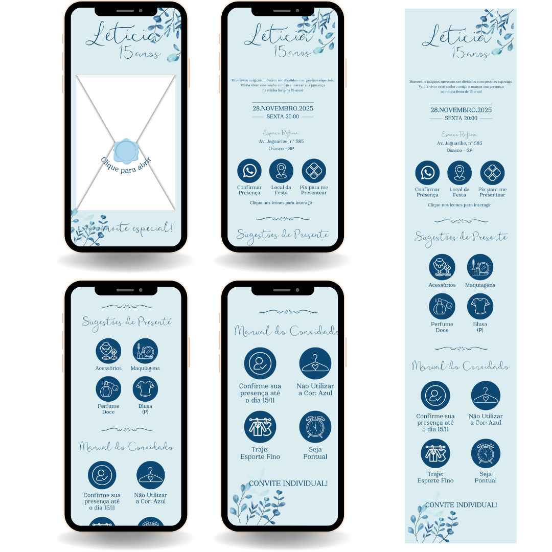 Convite Interativo Premium - Azul Claro