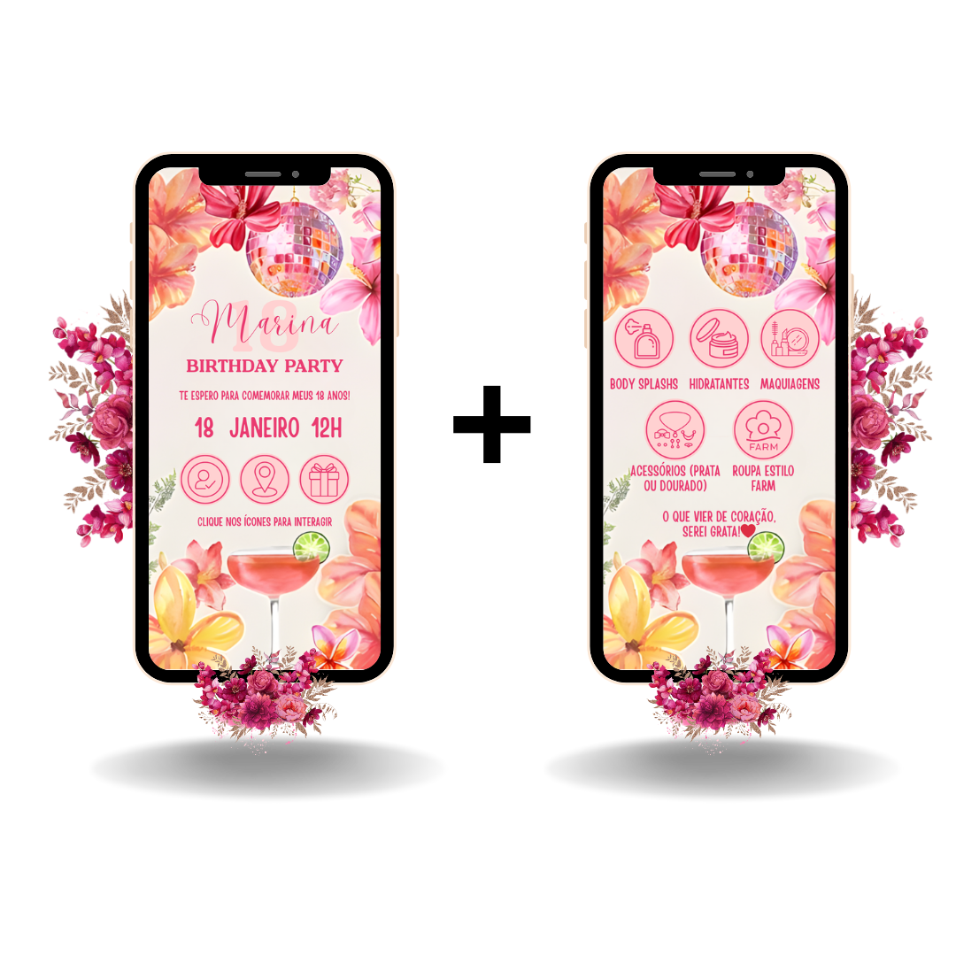Convite Interativo Pro - Tropical Rosa