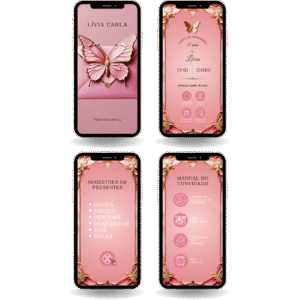Convite Interativo Premium - Borboleta Rosa com Dourado