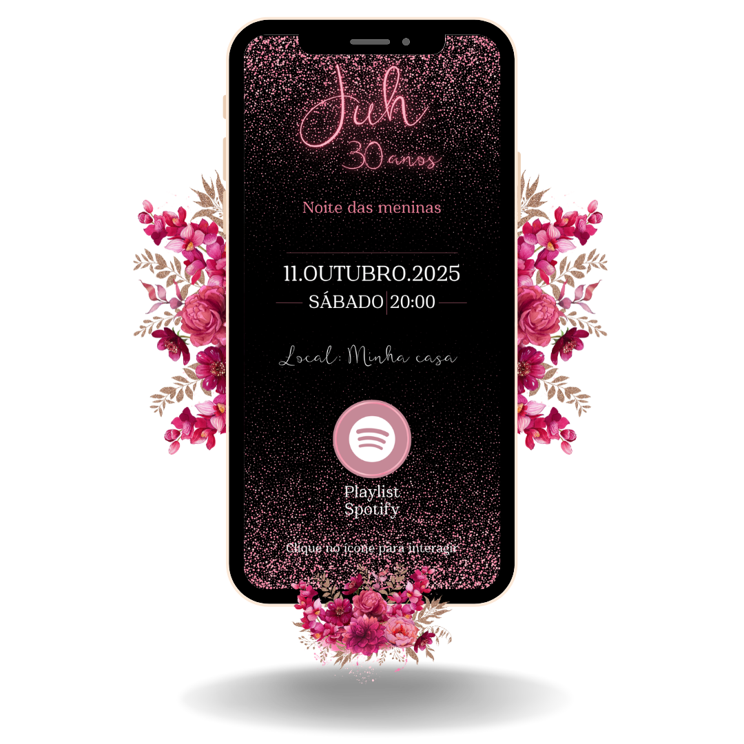 Convite Interativo Basic - Preto com Rosa