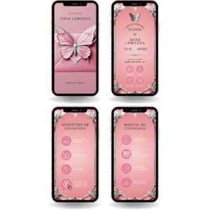 Convite Interativo Premium - Borboleta Rosa com Prata