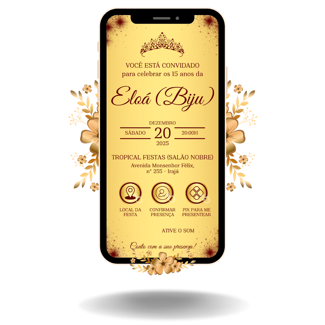 Convite Interativo Basic - Dourado e Vermelho