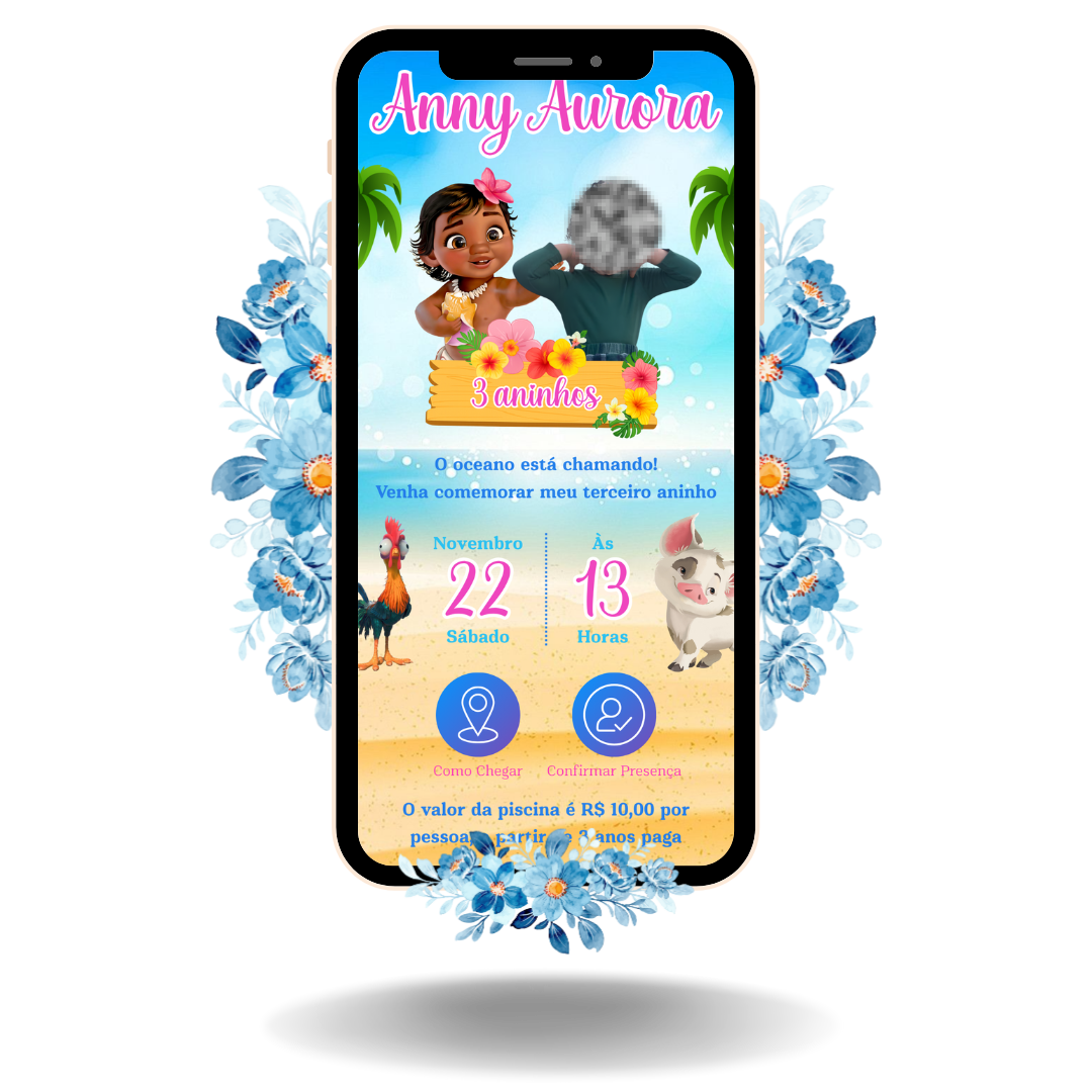 Convite Interativo Basic - Moana