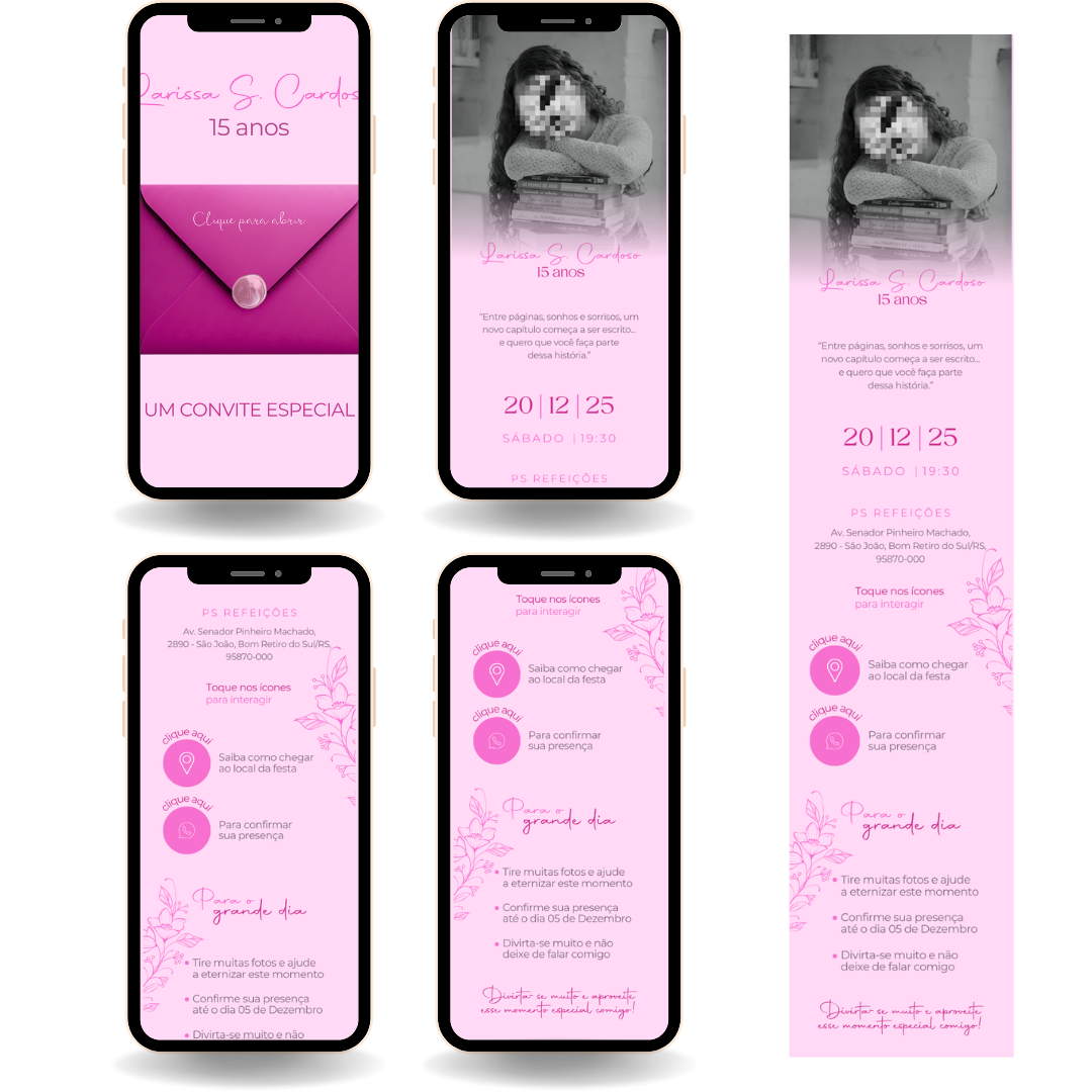 Convite Interativo Premium - Rosa Claro com Foto