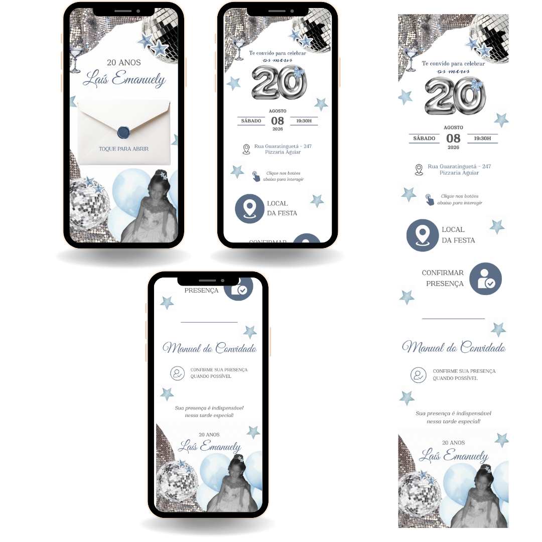 Convite Interativo Premium - Discoteca Prata e Azul