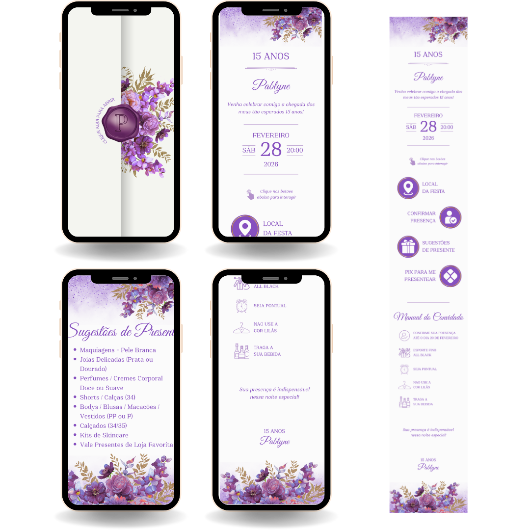 Convite Interativo Premium - Flores Lilás