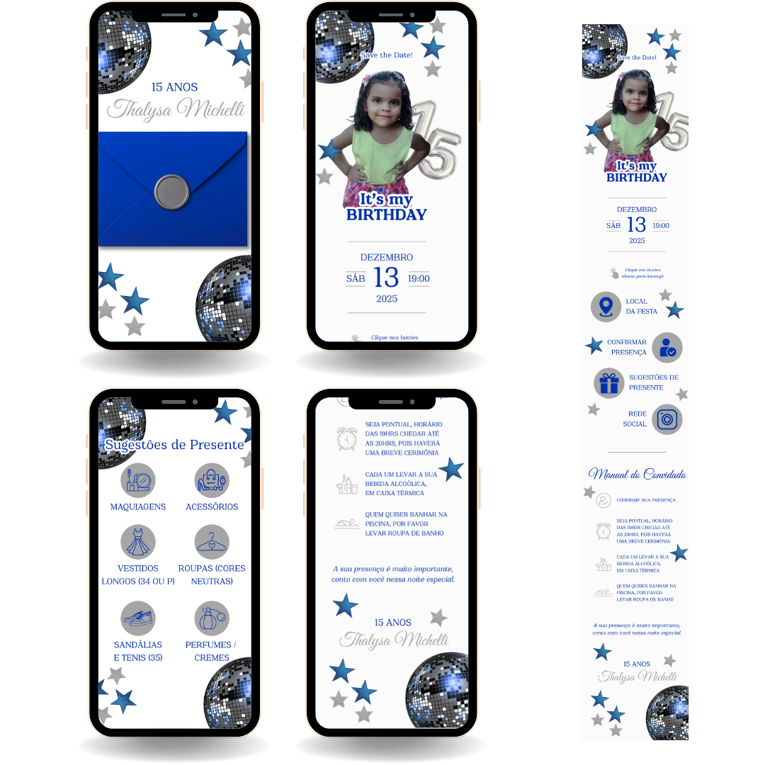 Convite Interativo Premium - Discoteca Azul e Prata