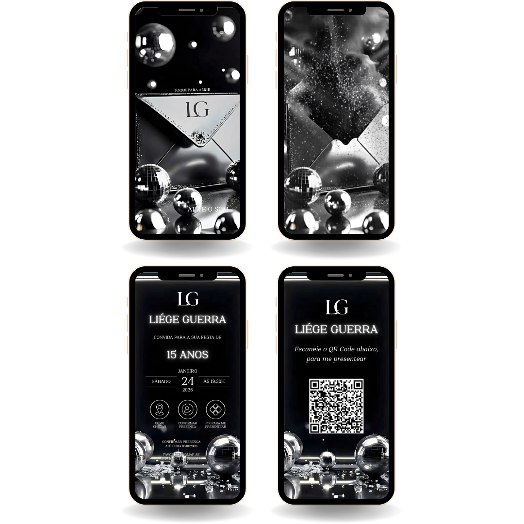 Convite Interativo Cinematográfico - Discoteca Preto e Prata