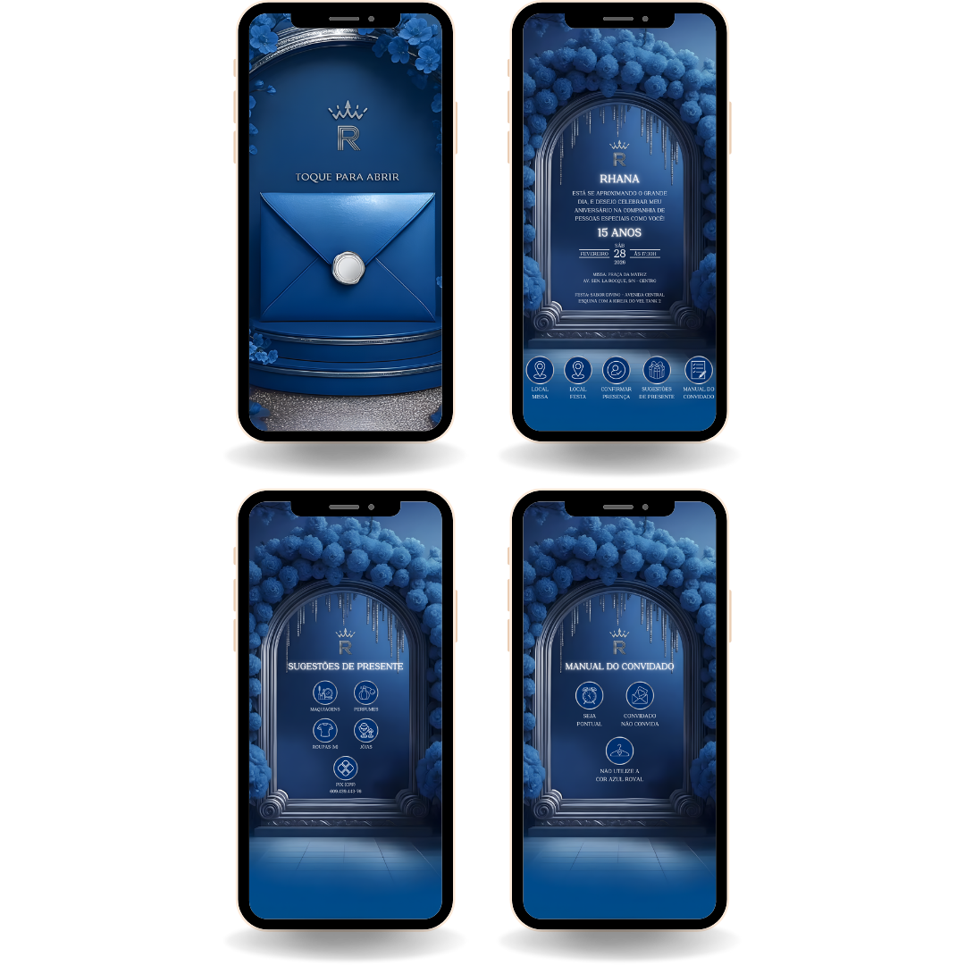Convite Interativo Premium - Azul e Prata