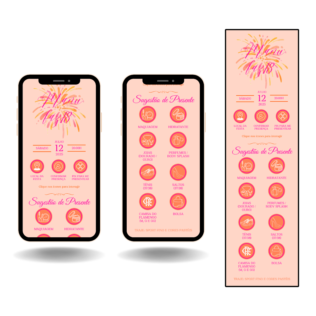 Convite Interativo Pro - Rosa e Laranja