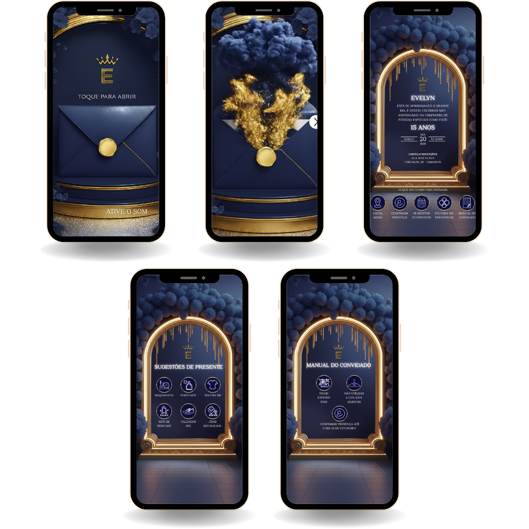 Convite Interativo Cinematográfico - Azul e Dourado