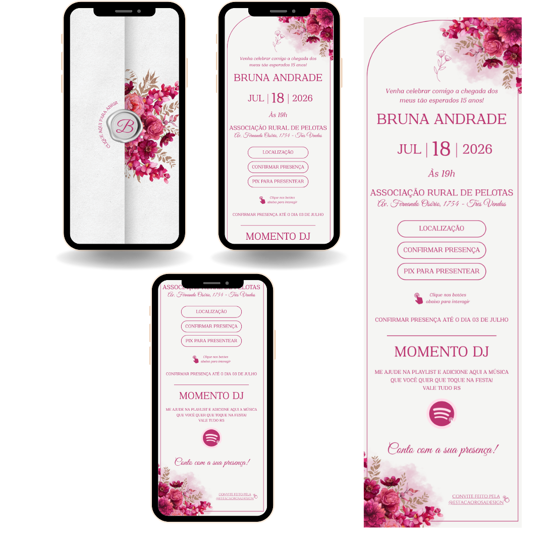 Convite Interativo Premium - Rosa com Prata